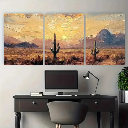 3pcs Desert Sunset Cactus Mountain Southwest Metal Print Ready to Hang Art - Bella Home Decor