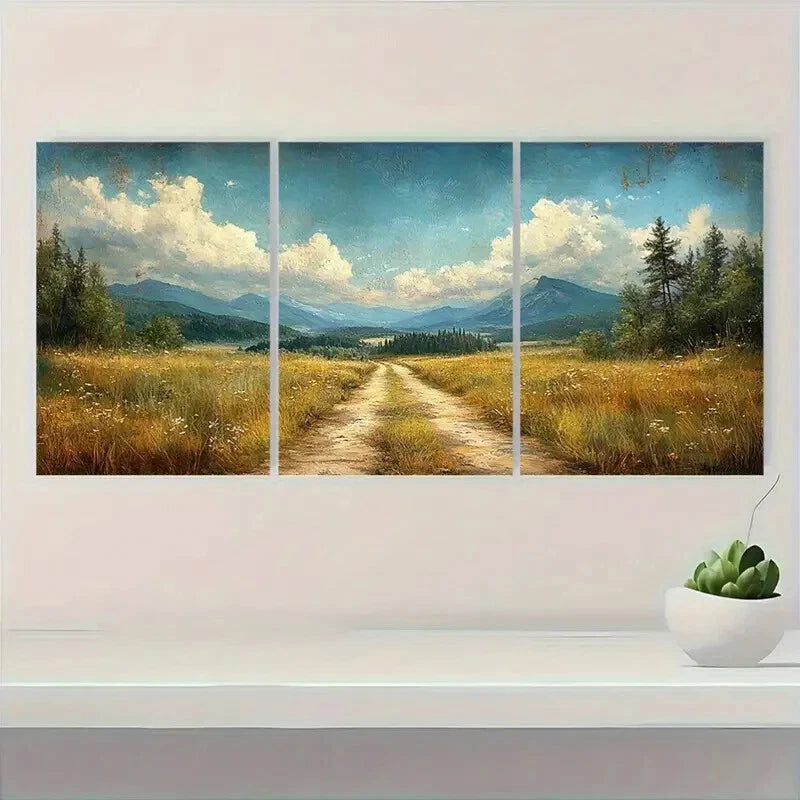 3pcs Rustic Countryside Pathway Landscape Metal Print Ready to Hang Art