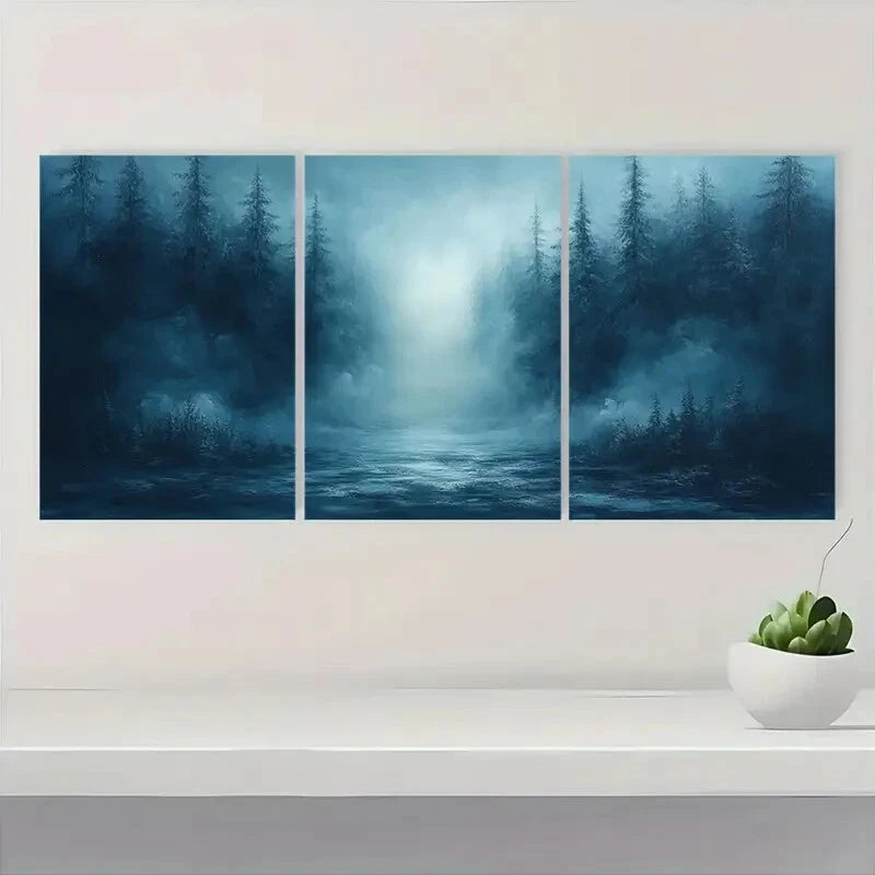 3pcs Minimalist Modern Abstract Misty Forest Metal Print Ready to Hang Art - Bella Home Decor