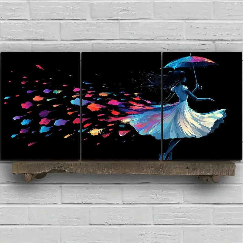 3pcs The Girl Dancing In The Rain Metal Print Ready to Hang Art - Bella Home Decor