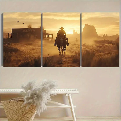3pcs Western Cowboy Adventure Poster Wall Art Set Canvas Framed 60x90cm - High Quality Print 100% Australian Made Wall Canvas Ready to Hang - Bella Home Decor