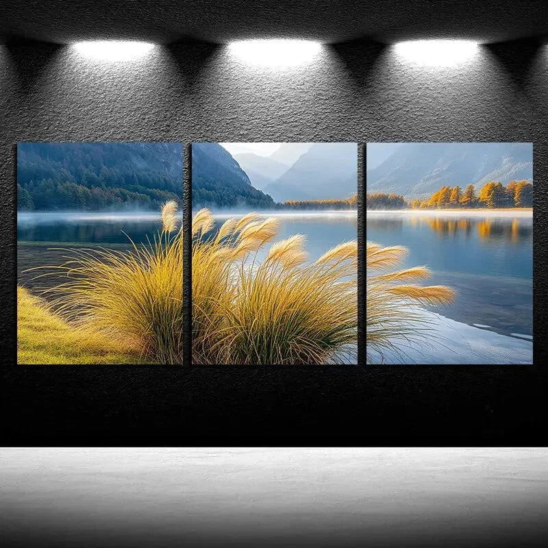 3pcs Reeds by the Lake Nature-Themed Scenery Metal Print Ready to Hang Art - Bella Home Decor