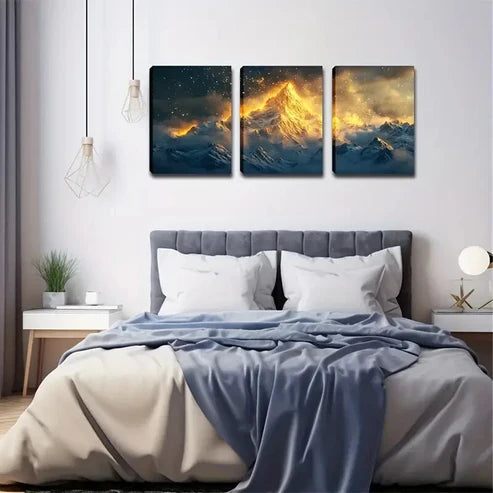 3pcs Clouds Pierced By Golden Light  Wall Art Set Canvas Unframed - High Quality Print 100% Australian Made Wall Canvas - Bella Home Decor