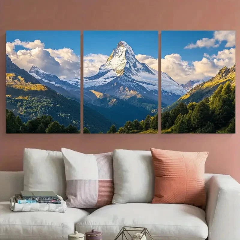 3pcs Aosta Valley Travel Matterhorn Metal Print Ready to Hang Art - Bella Home Decor