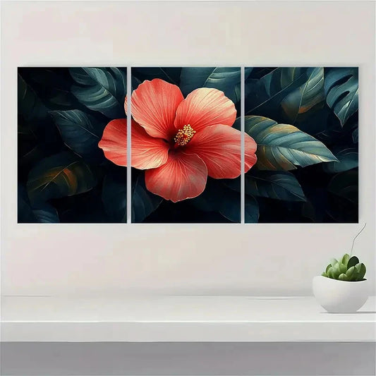 3pcs Tropical Flower Canvas Print Painting Metal Print Ready to Hang Art