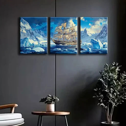 3pcs Glacier Sailboat Art Canvas Unframed - High Quality Print 100% Australian Made Wall Canvas - Bella Home Decor