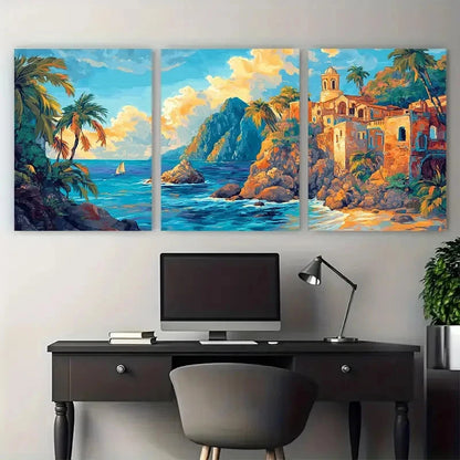3pcs Serene Beach View Landscape Mexico Travel Wall Art Set Canvas Framed 60x90cm - High Quality Print 100% Australian Made Wall Canvas Ready to Hang