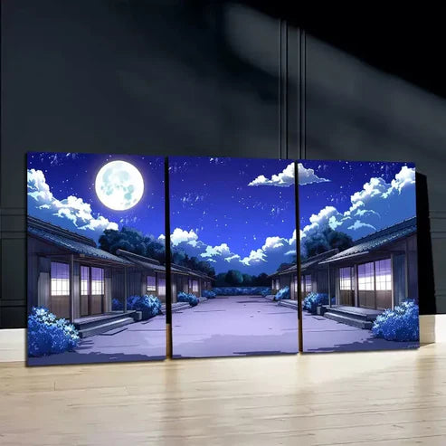 3pcs Dark Clouds and Moon Night Sky Wall Art Canvas Unframed - High Quality Print 100% Australian Made Wall Canvas - Bella Home Decor