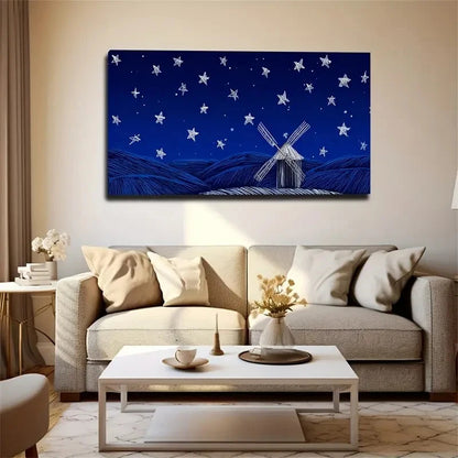 Tranquil Windmill Landscape Wall Art Canvas Office Home Room Framed 120x60cm