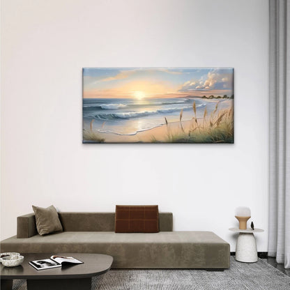 Beach Waves Grass Sunset Wall Art Canvas Office Home Room Framed 120x60cm - Bella Home Decor