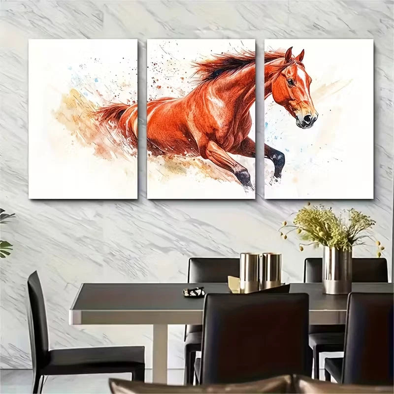 3pcs Horse watercolour, Drawing Horse Metal Print Ready to Hang Art
