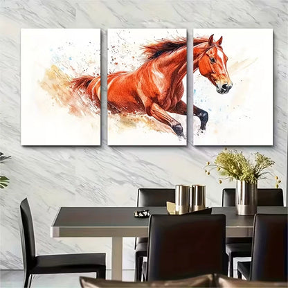 3pcs Horse watercolour, Drawing Horse Metal Print Ready to Hang Art