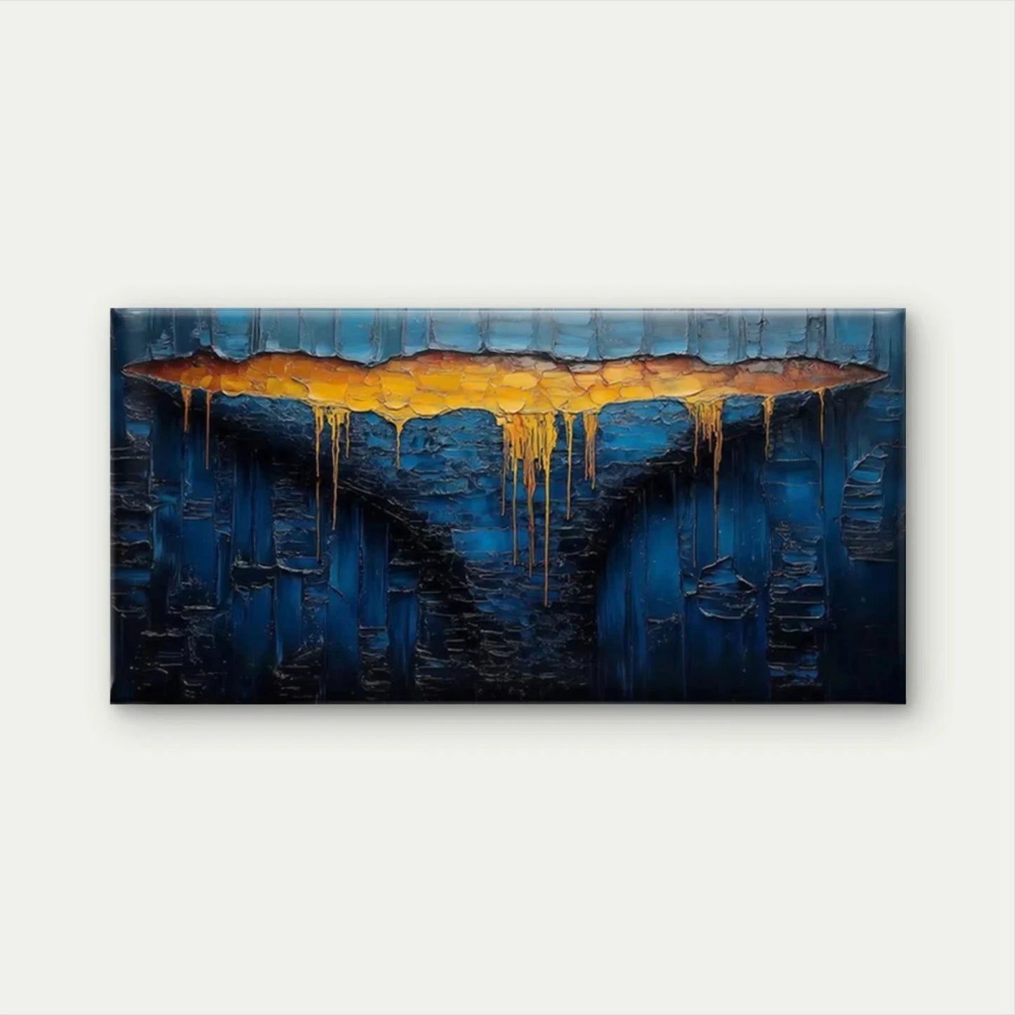 Abstract Blue & Golden Hues Wall Art Canvas Office Home Room Framed 120x60cm