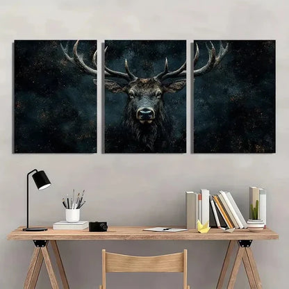 3pcs Buck Wildness Black Dark Themed  Wall Art Set Canvas Unframed - High Quality Print 100% Australian Made Wall Canvas - Bella Home Decor