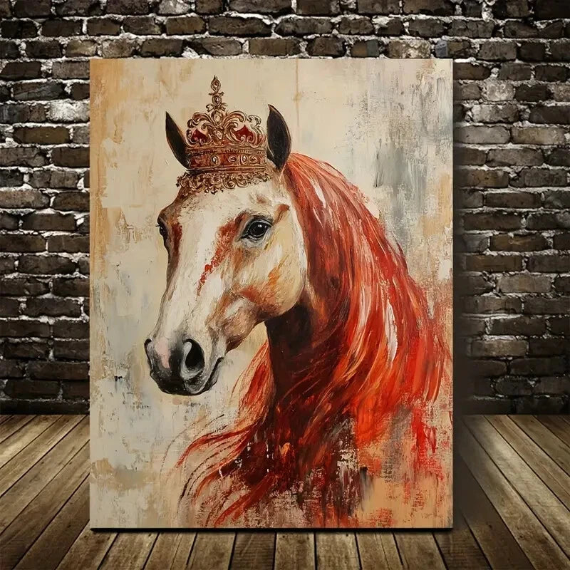 Majestic Red Haired Horse with Golden Crown 40x60cm Metal Print Ready to Hang