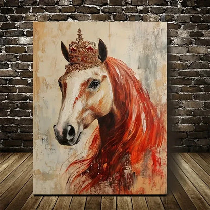 Majestic Red Haired Horse with Golden Crown 40x60cm Metal Print Ready to Hang