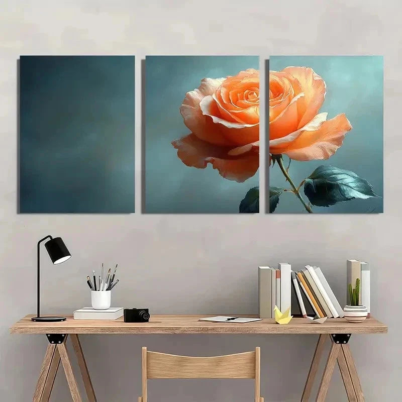 3pcs Elegant Peach Rose Serene Perfect Wall Art Set Canvas Framed 60x90cm - High Quality Print 100% Australian Made Wall Canvas Ready to Hang