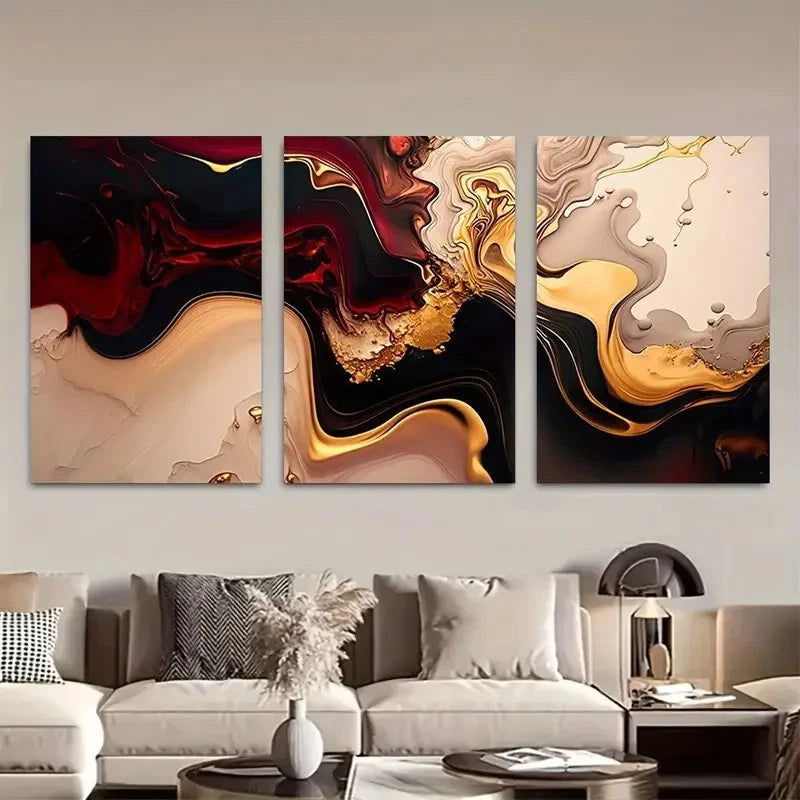 3pcs Luxury Golden Marble Metal Print Ready to Hang Art