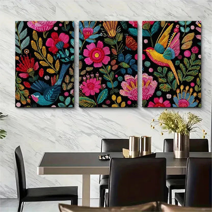 3pcs Neutral Colourful Floral Design Prefect Wall Art Set Canvas Framed 60x90cm - High Quality Print 100% Australian Made Wall Canvas Ready to Hang