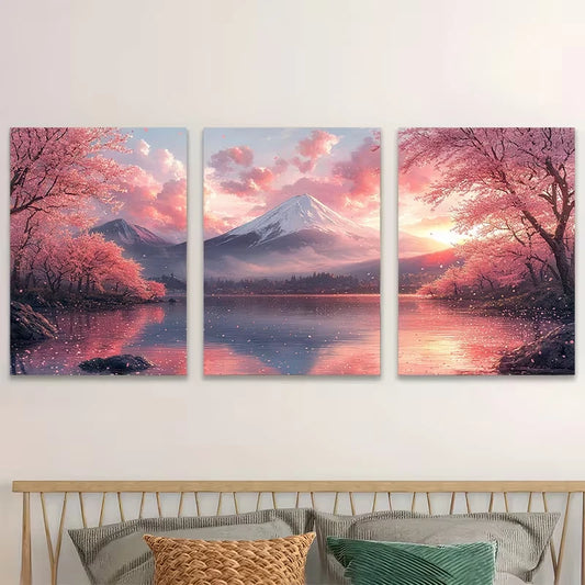 3pcs Japanese Cherry Blossom & Mount Fuji Wall Art Set Canvas Framed 40x60cm - High Quality Print 100% Australian Made Wall Canvas Ready to Hang
