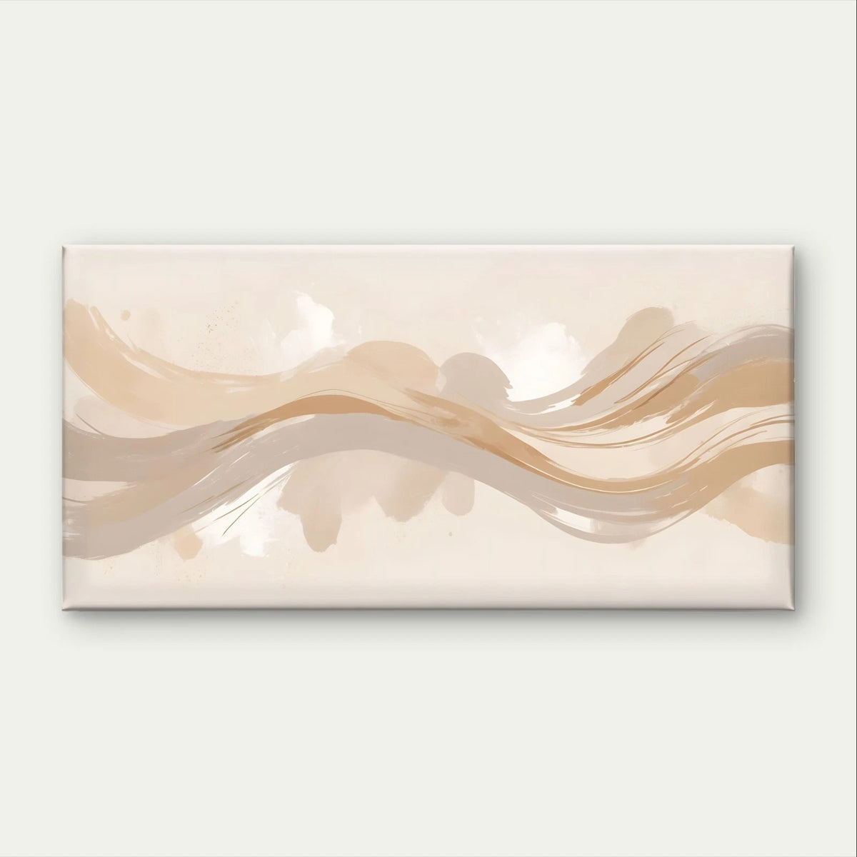 Neutral Beige Brush Stroke Waves Wall Art Canvas Office Home Framed 120x60cm