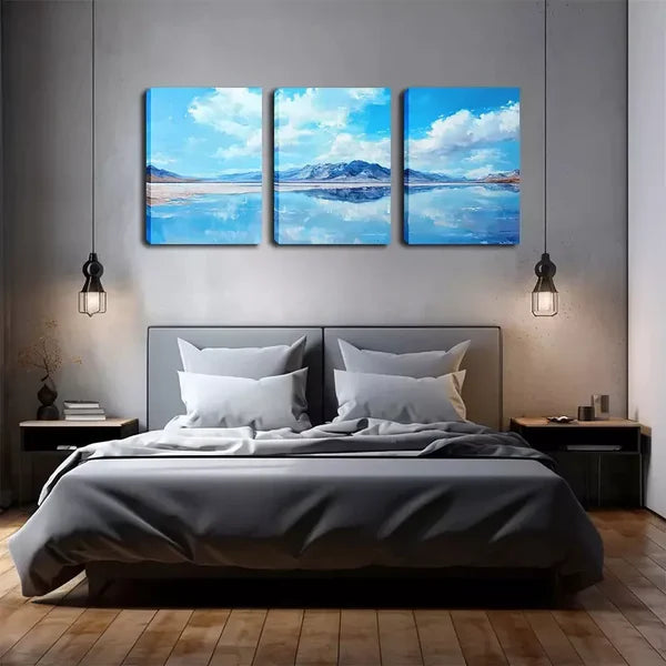 3pcs Lake At The Foot Of The Mountain Wall Art Set Canvas Framed 60x90cm - High Quality Print 100% Australian Made Wall Canvas Ready to Hang - Bella Home Decor