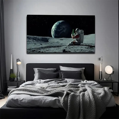Astronaut & Earth On The Moon Wall Art Canvas Office Home Room Framed 120x60cm