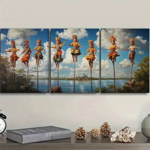 3pcs Walk on stilts Wall Art Set Canvas Unframed - High Quality Print 100% Australian Made Wall Canvas - Bella Home Decor