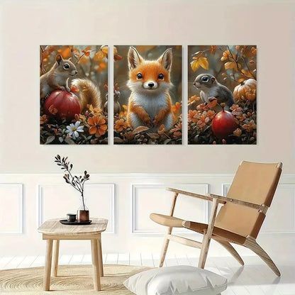 3pcs Animal Convention Fox Birds Squirrel Metal Print Ready to Hang Art - Bella Home Decor
