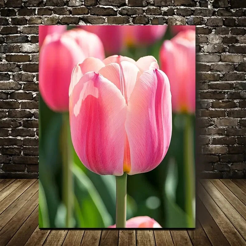 Beautiful Colorful Vibrant Pink Tulip Painting 40x60cm Metal Print Ready to Hang - Bella Home Decor