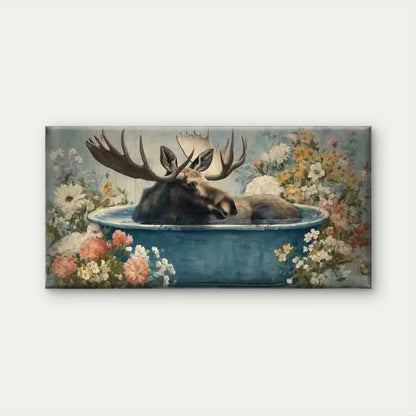 Moose in Bathtub Wall Art Canvas Office Home Room Framed 120x60cm