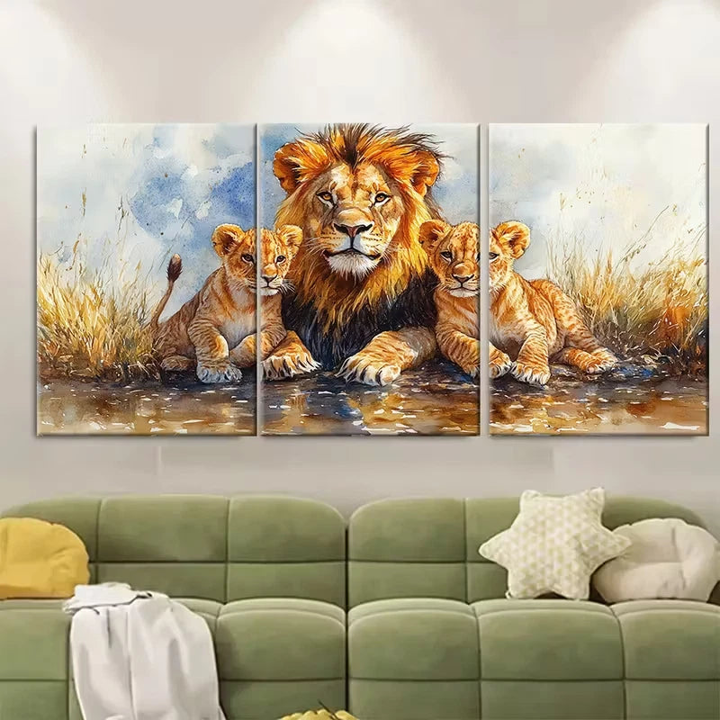 3pcs , Vivid Lion & Cub Designs Metal Print Ready to Hang Art - Bella Home Decor