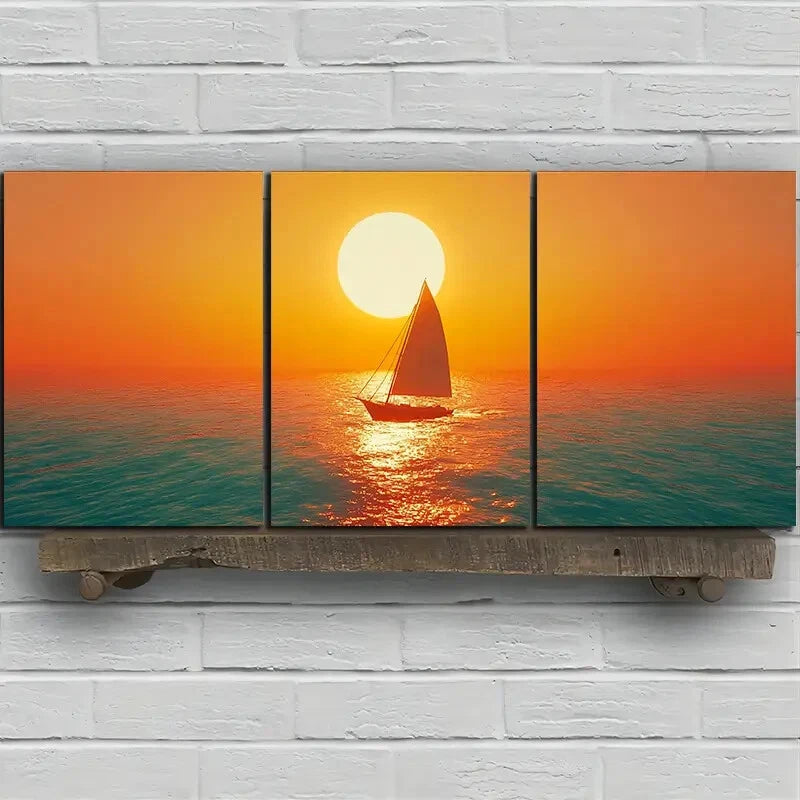 3pcs Beautiful Sunset Over The Sea Metal Print Ready to Hang Art - Bella Home Decor