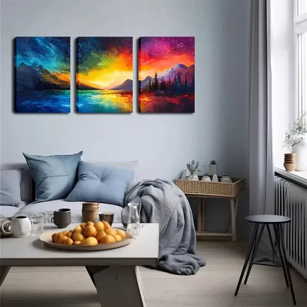 3pcs Colorful Sky And Mountain Wall Art Set Canvas Framed 60x90cm - High Quality Print 100% Australian Made Wall Canvas Ready to Hang - Bella Home Decor