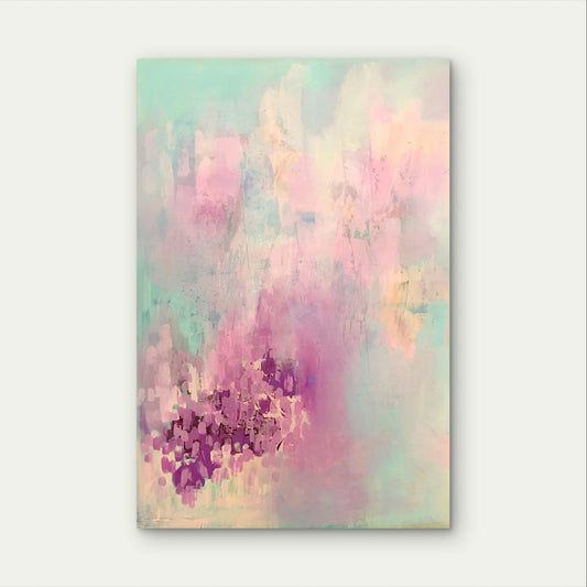 Soft Pastel and Purple Abstract Painting Metal Print Ready to Hang