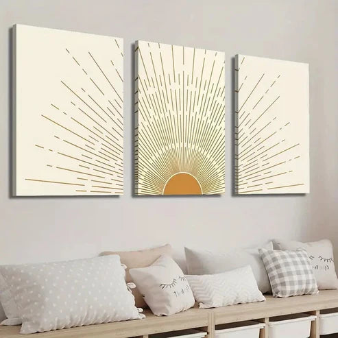 3pcs Abstract Geometric Sun Wall Art Set Canvas Unframed - High Quality Print 100% Australian Made Wall Canvas - Bella Home Decor