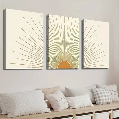 3pcs Abstract Geometric Sun Wall Art Set Canvas Unframed - High Quality Print 100% Australian Made Wall Canvas - Bella Home Decor