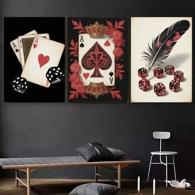 3pcs Pieces Featuring Playing Card  Wall Art Canvas Wall Art Set Canvas Framed 60x90cm - High Quality Print 100% Australian Made Wall Canvas Ready to Hang