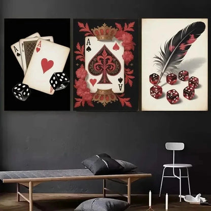 3pcs Pieces Featuring Playing Card  Wall Art Canvas Wall Art Set Canvas Framed 60x90cm - High Quality Print 100% Australian Made Wall Canvas Ready to Hang