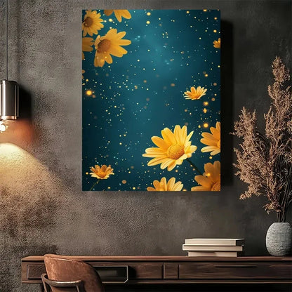 Beautiful Golden Daisies Sparkle Elegant Painting 40x60cm Metal Print Ready to Hang - Bella Home Decor