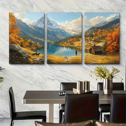 3pcs Shepherd Playing a Flute Metal Print Ready to Hang Art