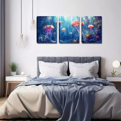 3pcs Jellyfish In The Underwater Wall Art Canvas Unframed - High Quality Print 100% Australian Made Wall Canvas