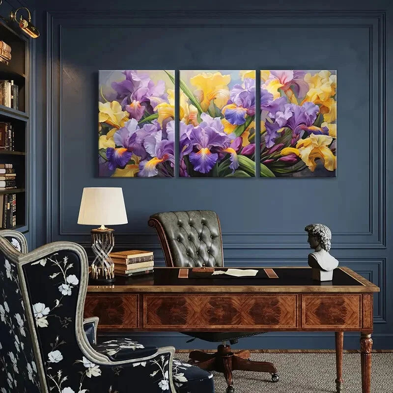 3pcs Vibrant Irises Colorful Floral Art Nature's Metal Print Ready to Hang Art - Bella Home Decor