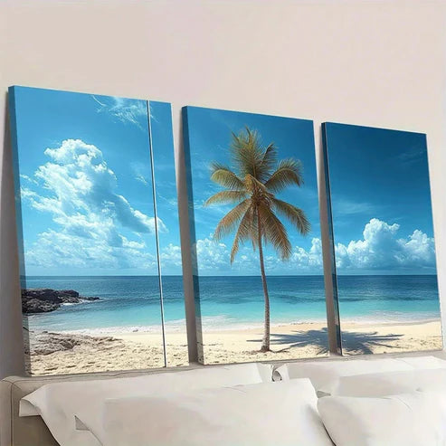 3pcs Coastal Pine Beach Serene Ocean & Sky Wall Art Set Canvas Unframed - High Quality Print 100% Australian Made Wall Canvas - Bella Home Decor