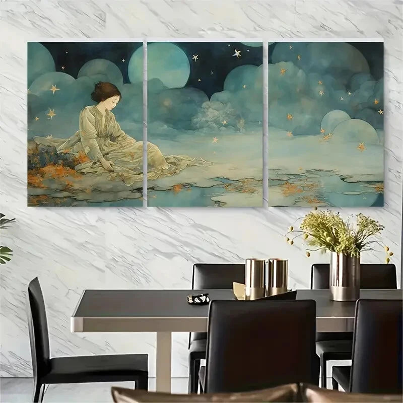 3pcs Mystical Fairytale with Ethereal Starry Night Metal Print Ready to Hang Art - Bella Home Decor