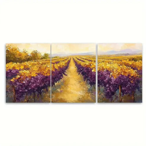 3pcs Plum Purple Goldenrod Yellow Sage Green Wall Art Canvas Unframed - High Quality Print 100% Australian Made Wall Canvas
