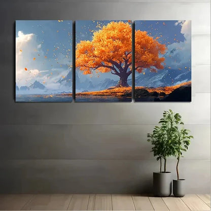 3pcs Vibrant Golden Leaves By Calm  Wall Art Set Canvas Unframed - High Quality Print 100% Australian Made Wall Canvas