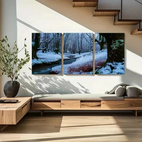3pcs Streams Snow Scene Wall Art Canvas Unframed - High Quality Print 100% Australian Made Wall Canvas