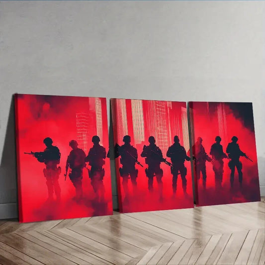 3pcs Soldiers in Formation Silhouette Wall Art Set Canvas Framed 40x60cm - High Quality Print 100% Australian Made Wall Canvas Ready to Hang