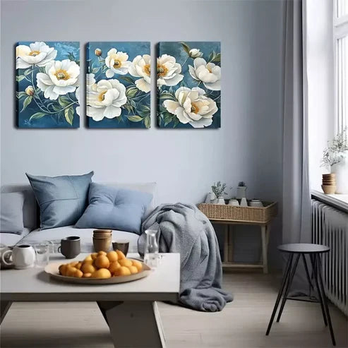 3pcs Triptych White Flowers Wall Art Canvas Unframed - High Quality Print 100% Australian Made Wall Canvas